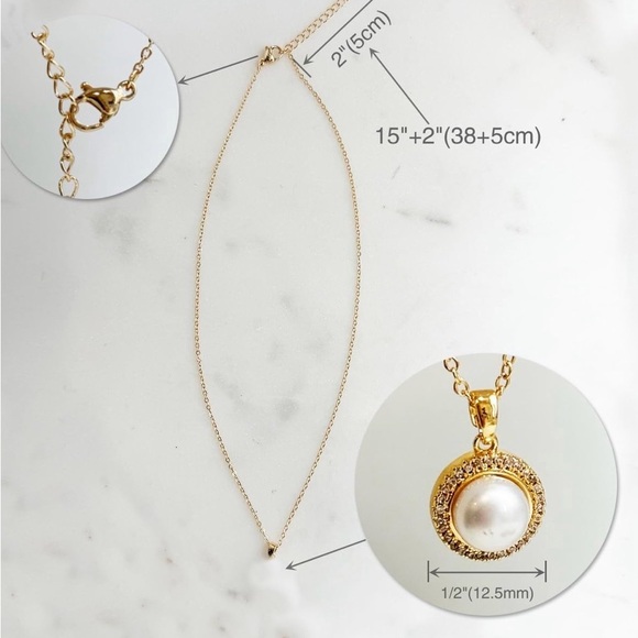 Welwatch Elegant Gold and Pearl Pendant Necklace - Picture 2 of 4